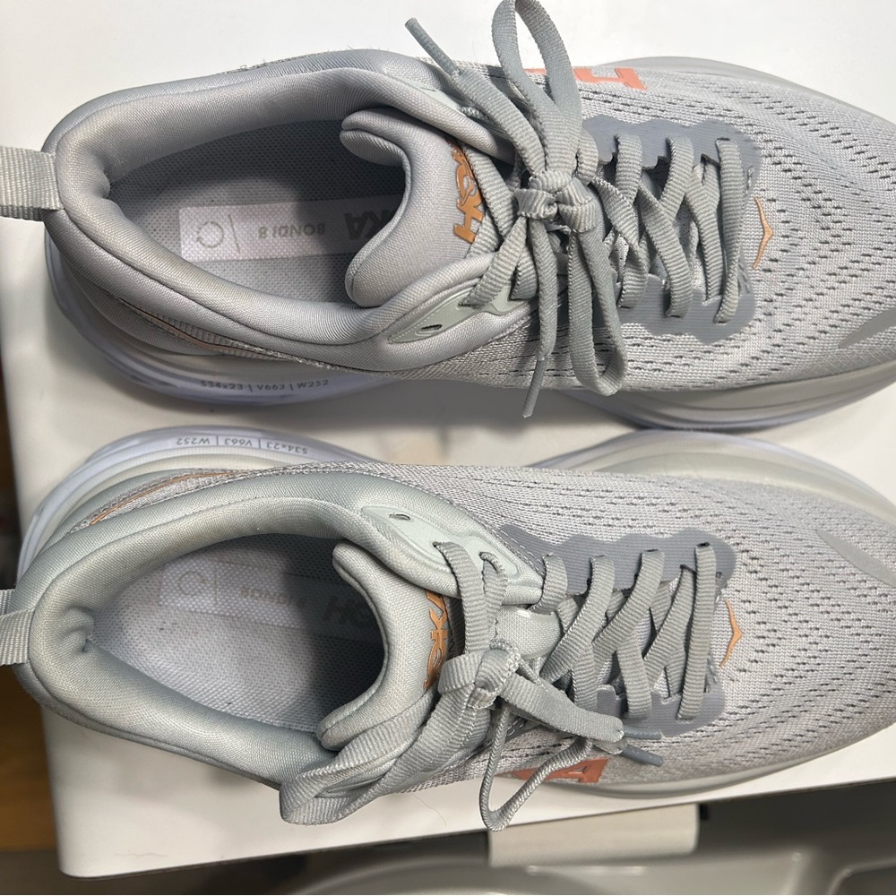 Hoka Bondi 8 in Harbor Mist and Lunar Rock Gray Athletic Shoes Width B - Picture 2 of 13